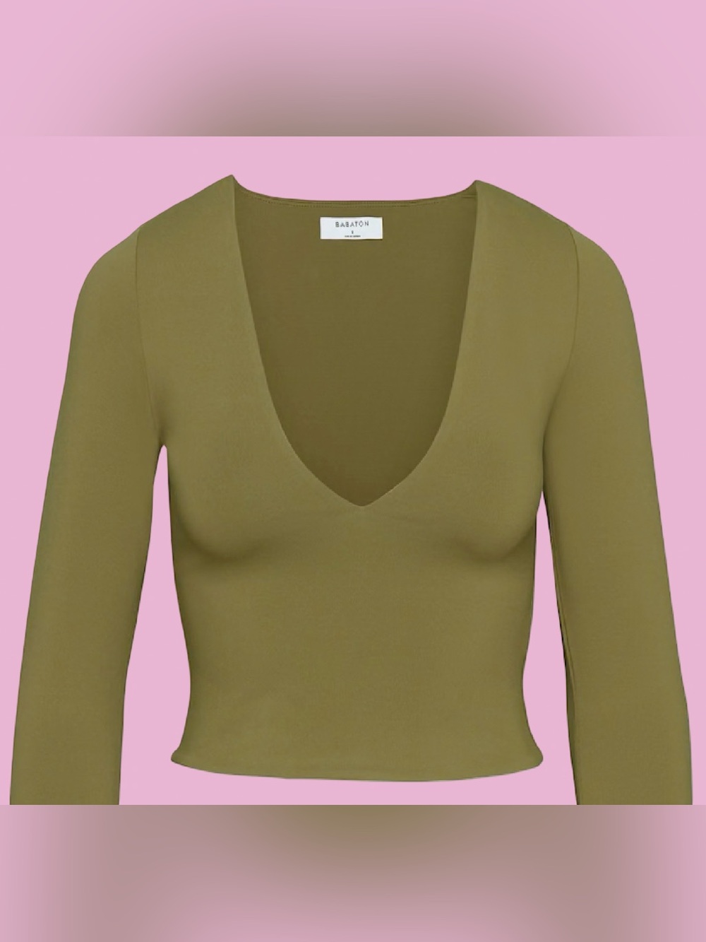 Olive Deep V-Neck Long Sleeve Top